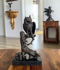 Bronzefigur Eule Skulptur Uhu Figur 22 cm Antik Stil Statue Voge Bronze Deko Neu