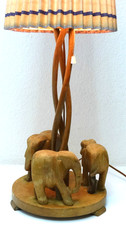 Handgeschnitzte Tischleuchte Elefanten Holz Tischlampe Lampe  Schnitzerei 