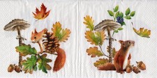 3 Cocktail Servietten ~ Herbst, Tiere, Eichhörnchen, Eicheln, Pilze ~25x25
