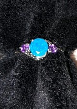 Äthiopischer Blauer Opal Silberring 925 Damen Gr.19 Opal und Amethyst 