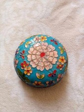Blumenmuster Chinesisch Blau Cloisonne Deckelschale Emaille Sammlerstück Vintage B1