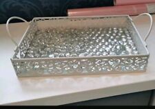 Shabby Landhaus Vintage  Tablett Deko Glas Steine Metall Wohnzimmer 