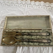 Salatbesteck, Antik, Horn