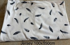 Jersey Stoff Federn Weiß/ Blau Grau Damen/kinder Kombi Stoff