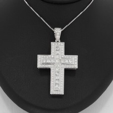 Wert 4190 € Brillant Diamant Kreuz Anhänger in 585 14 Karat Weiß Gold