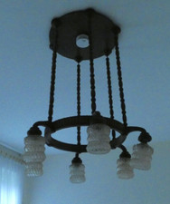 Antike 5 Flammige Holz-Deckenlampe sehr schöne rustikale Lampe (Lager)