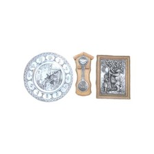 Zinn, 3 Teile, Wanduhr, Bild - Herbst, Jahreslöffel 1998, Karl Spitzweg , Relief