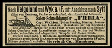 Alte Reklame Werbung 1887 Salon-Schnelldampfer FREIA Morris & Co. Hamburg