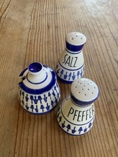 Set Waechtersbach Salz Pfeffer Streuer Senftopf Germany Blau Weiß Vintage Antik