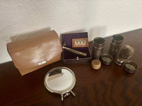 Reise rasier set 50er leder - reise, rasier-set
