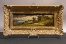 nm2/7  A. Burger  kleines Ölgemälde Uferlandschaft  20. Jahrhundert