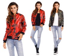 Damen Bomberjacke Pilotenjacke Jacke Leder Look Army Militär Camouflage JC8010