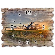 BM Holz Wanduhr leise lautlos Funkwanduhr gross XXL Shabby Vintage 9800-H1-funk