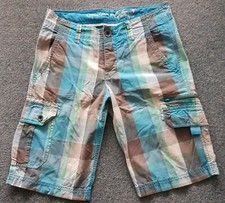 edc by Esprit Hose Shorts Cargohose Bermuda kurz Gr. 30 türkis kariert