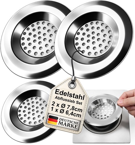 Edelstahl ablaufsieb 3er set - edelstahl,