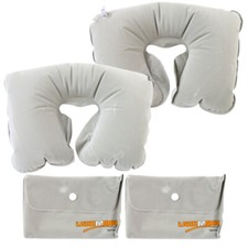 2x Aufblasbares Nackenkissen Nackenhörnchen Reisekissen Grau Stoffüberzug NEU