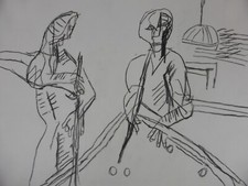 NIKITA KNIKTA Kunst Expressionismus Zeichnung Männer am Billardtisch (342)