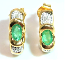 Ohrringe  Halb-Creolen  585 Gold 0.60 ct Smaragd  Diamanten 13,6 x 5,0 mm 5gr