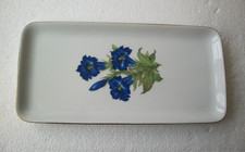 Servierplatte Platte Porzellan mit Enzian-Motiv Bareuther Waldsassen 31x15 cm