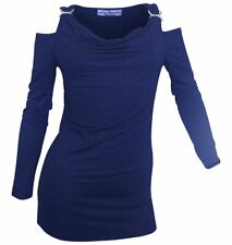 ASHLEY BROOKE Damen SHIRT Wasserfallausschnitt marine Langarm Größe 42 NEU L15