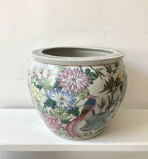 Vintage XL Fishbowl Porzellan Übertopf Floral Koi Design China
