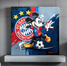 LEINWAND BILDER BIS 100x100x5 FC BAYERN MÜNCHEN MICKY-MAUS POP-ART FUSSBALL BUNT