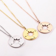 Halskette Kette Anhänger Kompass Edelstahl Gold Silber Roségold Nickelfrei 45cm