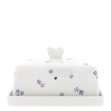 Butterdose Daisies Blumen weiß Blau 12x14,5cm Keramik Bastion Collections