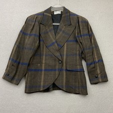 Blacky Dress Blazer Gr. 38 Braun Blau Karo Wolle Vintage Damen Sakko 80er Stil