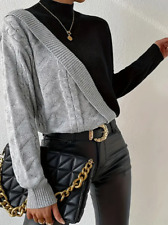 Oversize-Pullover im Farbblockdesign mit Zopfmuster, eleganter Pullover Rundhals