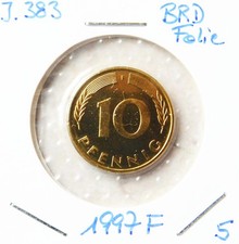 10 Pfennig 1997 F BRD Jäger 383 in original Noppenfolie beschnitten Erh. unc.
