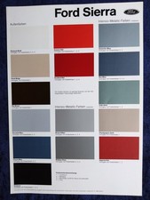 FORD Sierra Farbkarte 8.1983  für Farben , Polster und Kombinationsmöglichkeiten