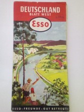 alte Esso-Tankstellen-Karte Deutschland Blatt West, Landkarte  Ausgabe 1954