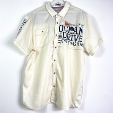 Camp David Hemd Freizeithemd Gr.3XL Herren Kurzarm Cremeweiß Bestickt Logo