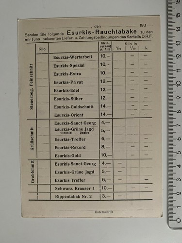 Bestellkarte tabak werbung - /, tabak-werbung