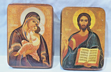2x Ikonen Christus Pantokrator und Mutter Gottes mit Kind Druck auf Holz