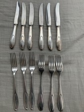 12-tlg. Besteckset versilbert – Wellner – 6 Messer & 6 Gabeln – 60er Silberaufla
