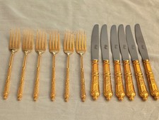 Gold Besteck Chambly Frankreich – 6 Messer + 6 Gabeln – Vintage