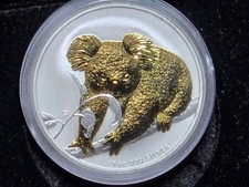 2010 Australian 1oz 999 Fine Silver Gold Gilded Koala Serie