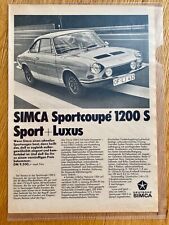 Simca 1200 S Sportcoupé Coupe Oldtimer 1967 Vintage Ad Werbung Reklame