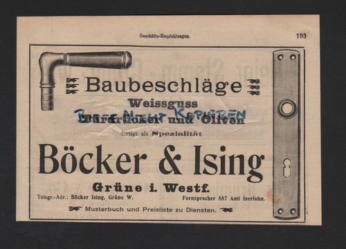 Grüne werbung 1909 böcker - grÜne,,