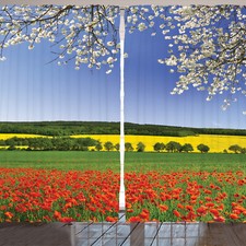 Blume Rustikale Gardine Mohnfeld Landschaft