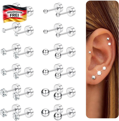 Edelstahl ohrstecker set - edelstahl, 12