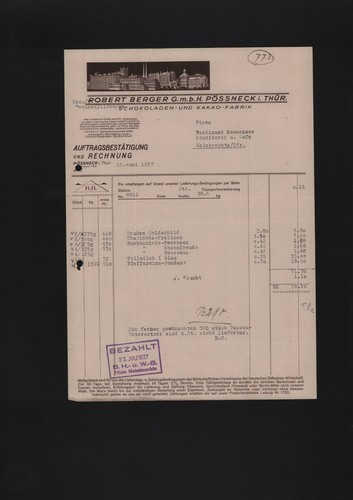 Pössneck rechnung 1937 - rechnung,