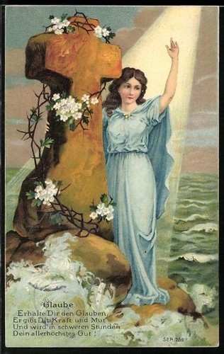 Lithographie allegorie glaube - allegorie,