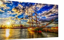 Leinwand Skyline Hamburger Hafen altes Schiff Deutschland Bilder Wandbilder 