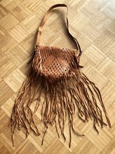 Boho Hippie Echtleder Fransen Handtasche cognac braun geflochten