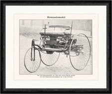 Benzautomobil Speichenrad Dreirad Oldtimer Braunbeck Foto Faks Sport 083 Gerahmt