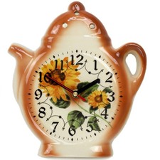 Wanduhr für die Küche-Küchenuhr Keramik Teekanne-Uhr im Landhausstil Sonnenblume
