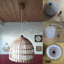 35cm Vintage Rattan/Korb/Stroh Lampenschirm/Lampe 70er, E27-Fassung, Baldachin